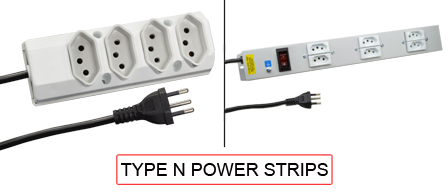TYPE N Power strips are used in the following Countries:
<br>
Primary Country known for using TYPE N power strips is Brazil.

<br>Additional Countries that use TYPE N power strips is South Africa.

<br><font color="yellow">*</font> Additional Type N Electrical Devices:

<br><font color="yellow">*</font> <a href="https://internationalconfig.com/icc6.asp?item=TYPE-N-PLUGS" style="text-decoration: none">Type N Plugs</a> 

<br><font color="yellow">*</font> <a href="https://internationalconfig.com/icc6.asp?item=TYPE-N-CONNECTORS" style="text-decoration: none">Type N Connectors</a> 

<br><font color="yellow">*</font> <a href="https://internationalconfig.com/icc6.asp?item=TYPE-N-OUTLETS" style="text-decoration: none">Type N Outlets</a> 

<br><font color="yellow">*</font> <a href="https://internationalconfig.com/icc6.asp?item=TYPE-N-POWER-CORDS" style="text-decoration: none">Type N Power Cords</a>

<br><font color="yellow">*</font> <a href="https://internationalconfig.com/icc6.asp?item=TYPE-N-ADAPTERS" style="text-decoration: none">Type N Adapters</a>

<br><font color="yellow">*</font> <a href="https://internationalconfig.com/worldwide-electrical-devices-selector-and-electrical-configuration-chart.asp" style="text-decoration: none">Worldwide Selector. View all Countries by TYPE.</a>

<br>View examples of TYPE N power strips below.